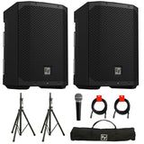 Electro-Voice EVERSE 8 8" Powered Loudspeaker with Bluetooth, Black (Pair) Bundle with Electro-Voice 2x TSS-1 Stands & Carrying Bag, Superlux Vocal Microphone, and 2x XLR-XLR Cable