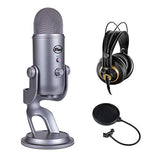 Blue Yeti USB Microphone (Cool Gray) with AKG K 240 Studio Professional Stereo Headphones & Pop Filter Bundle