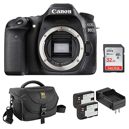 Canon EOS 80D DSLR Camera (Body Only) with Ruggard Journey 34 DSLR Shoulder Bag, LP-E6 Lithium-Ion Battery Pack and 32GB Memory Card