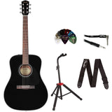 Fender Acoustic Guitar CD-60 Dreadnought V3 Classic Design with Rounded Hard-Shell Case, Fender Logo Guitar Strap Black, Fender 12-Pack Celluloid Picks, and Cable