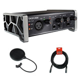 Tascam US-1X2 1 In 2 Out USB Audio Interface with XLR-XLR Cable & Pop Filter Bundle