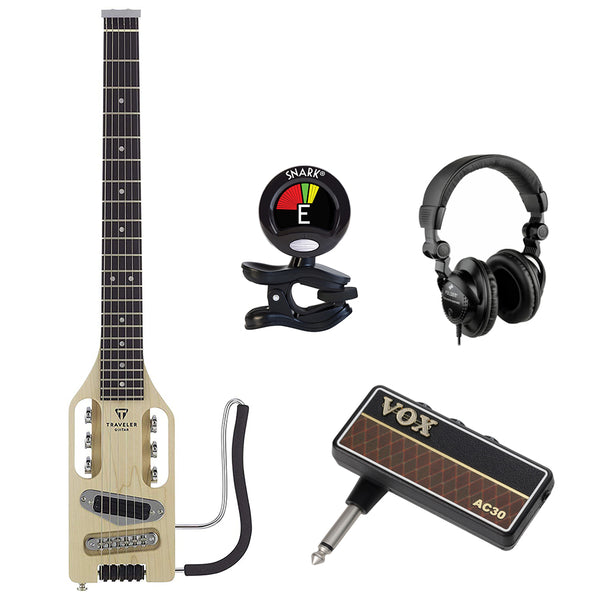 Traveler Guitar ULE MPS Ultra-Light Solid-Body Electric Guitar (Maple) with VOX amPlug G2 Guitar Amp, HPC-A30 headphones & Clip-on Tuner Bundle