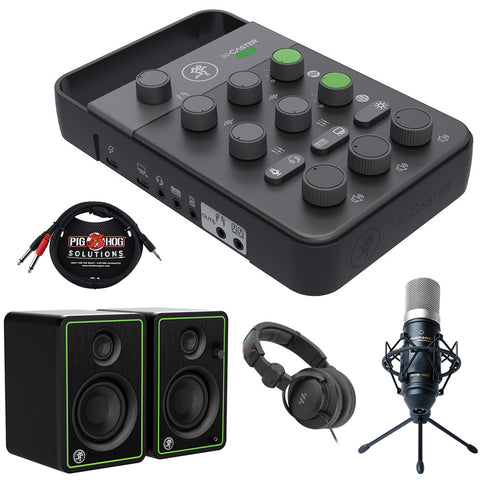 Mackie MCaster Live Portable Streaming Mixer Bundle with Mackie CR3-X 3" Multimedia Monitors (Pair), Marantz Pro MPM-1000 Condenser Mic, Polsen Headphones, and 10ft Stereo Breakout Cable