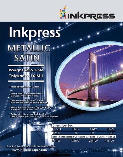 Inkpress Metallic Paper, 255 gsm, 10 mil, Metallic Satin Surface, 5x7", 50 Sheets