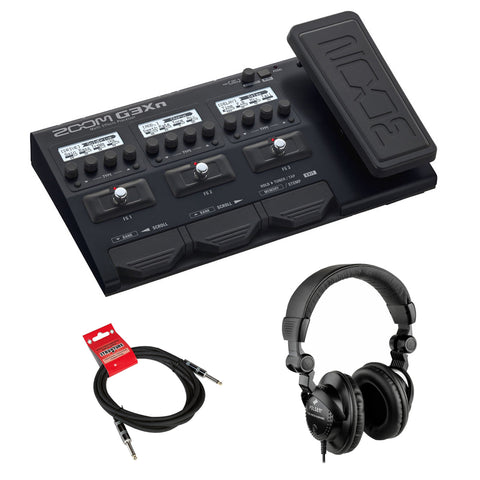 Zoom G3Xn Multi-Effects Processor (Built-In Expression Pedal) with Polsen HPC-A30 Monitor Headphones & 10ft Instrument Cable Bundle