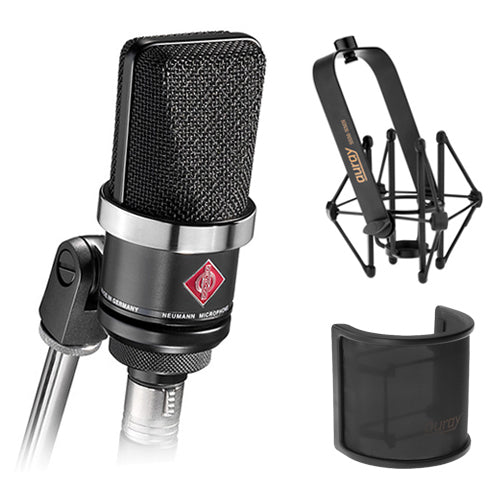 Neumann TLM-102 Large Diaphragm Studio Condenser Microphone (Black) with Suspension Shockmount & Pop Filter