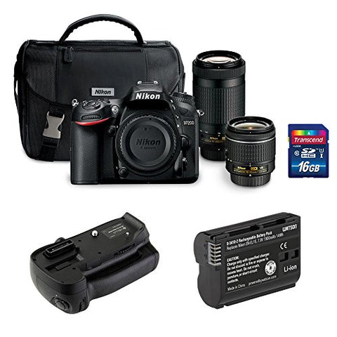 Nikon D7200 DSLR Camera with 18-55mm, 70-300mm Lenses Kit, BG-N11 Battery Grip,  EN-EL15 Lithium-Ion Battery & 16GB Memory Card