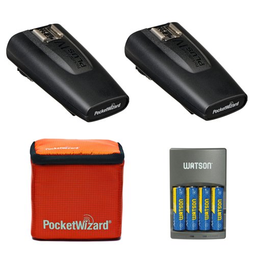 PocketWizard Plus IV Transceiver 2 Pack With Case and 4-Hour Rapid Charger with 4 AA NiMH Rechargeable Batteries Bundle