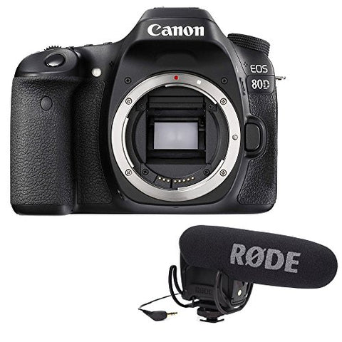 Canon EOS 80D DSLR Camera (Body Only) with Rode VideoMic Pro and Rycote Lyre Shockmount