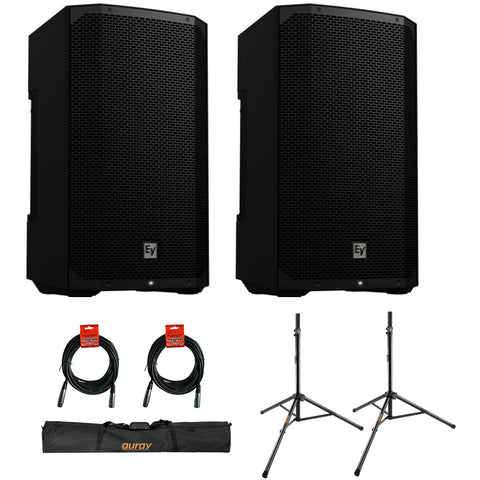 Electro-Voice EVERSE 12 Weatherized Battery-Powered Loudspeaker with Bluetooth Audio and Control Black (Pair) Bundle with Auray Steel Speaker Stands with Case and 2x XLR cable