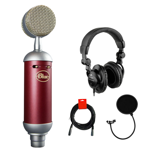 Blue Spark SL Large-Diaphragm Studio Condenser Microphone with Polsen HPC-A30 Monitor Headphones, Pop Filter & XLR Cable Bundle