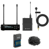 Sennheiser EW-DP ME 4 SET Camera-Mount Digital Wireless Cardioid Lavalier Mic System (R4-9: 552 to 607 MHz) Bundle with Auray WLW Fuzzy Windbuster and Watson Rapid Charger with 4 AA Batteries