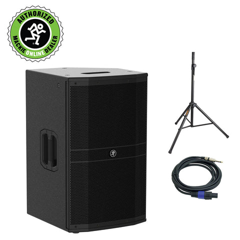 Mackie DRM212-P 1600W 12" Professional Passive Loudspeaker with PPSJ15 12 Gauge 15' Speaker Cable & Steel Speaker Stand Bundle