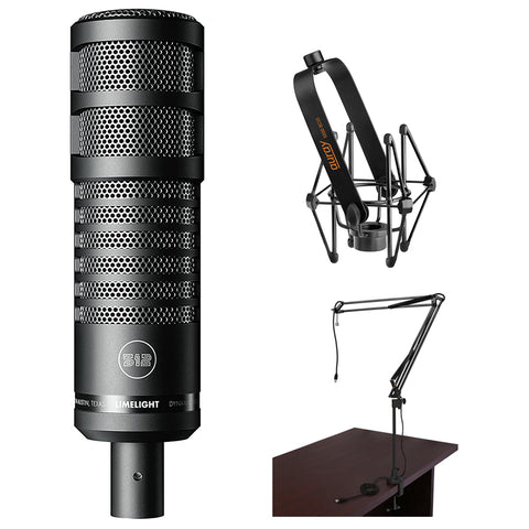 512 Audio Limelight Dynamic Vocal XLR Microphone for Podcasting, Broadcasting and Streaming, Black (512-LLT) Bundle with Two-Section Broadcast Arm and Microphone Suspension Shockmount