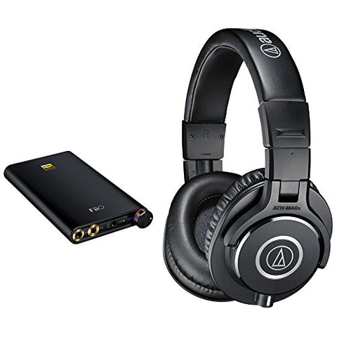 Audio-Technica ATH-M40x Monitor Headphones (Black) with FiiO Q1 Mark II Portable Headphone Amplifier & DAC