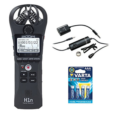 Zoom H1n Digital Handy Recorder (Black) with Audio-Technica Consumer ATR3350iS Condenser Microphone and AAA Battery (4-Pack)