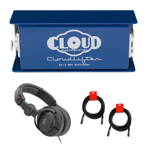 Cloud Microphones Cloudlifter CL-1 Mic Activator Bundle with Polsen Pro Studio Monitor Headphones and 2x XLR-XLR Cable