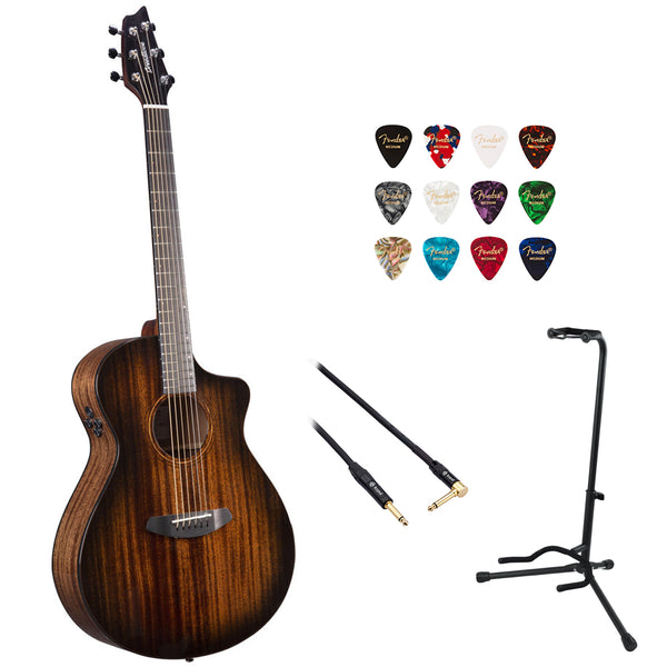 Breedlove Organic Wildwood Pro Concert CE Acoustic-electric Guitar - Suede Bundle with Kopul 10' Instrument Cable, Fender 12-Pack Picks, and Gator Guitar Stand