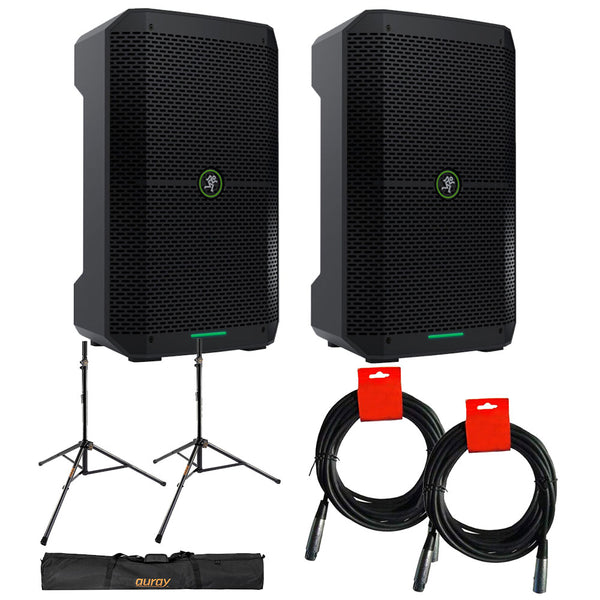 Mackie Thump Go 8" Portable Bluetooth Battery-Powered Loudspeaker (2-Pack) Bundle with Auray SS-47S-PB Deluxe Speaker Stands with Carrying Case and 2x XLR Cable