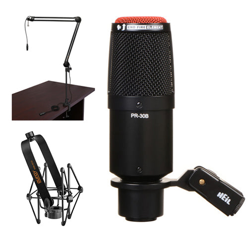 Heil Sound PR 30B Dynamic Cardioid Studio Microphone (Matte Black) with Auray Two-Section Broadcast Arm and Heil Sound Shock Mount For PR40/ Black