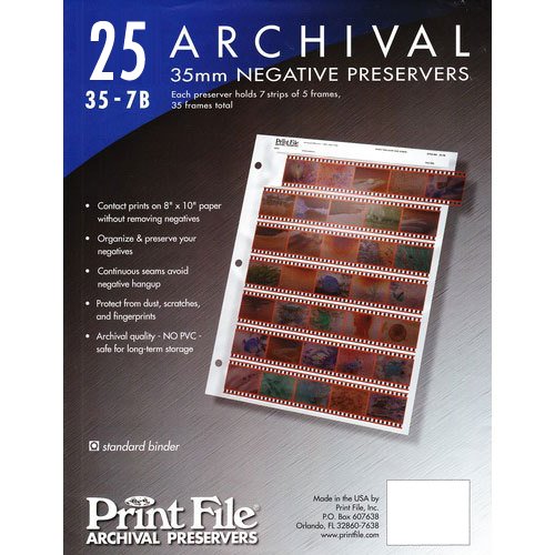 Print File 35mm Archival Storage Pages for Negatives, (25 Pack)