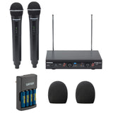 Samson Stage 212 Dual-Channel Handheld VHF Wireless System (173 to 198 MHz) Bundle with Watson Rapid Charger with 4 AA Batteries and 2x Auray WHF-158 Foam Windscreen