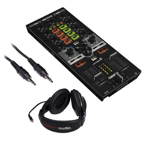 Reloop MIXTOUR Portable Cross-Platform DJ Controller with Stereo Mini Male Cable 3' and R100 Stereo Headphones