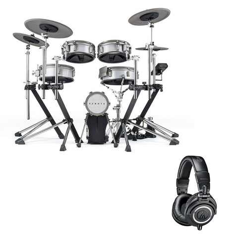 E F NOTE EFNOTE 3 Acoustic-Style Electronic Drum Set Bundle with Audio-Technica ATH-M50x Monitor Headphones (Black)