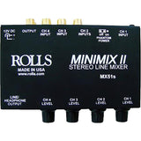 Rolls MX51s Mini-Mix 2 Four-Channel RCA Mixer with Hosa 1/4" Female Phone Headphone Extension Cable -10'