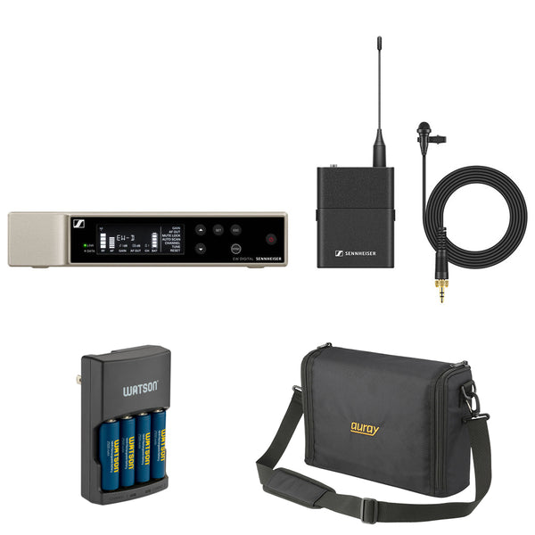 Sennheiser EW-D ME2 SET Digital Wireless Omni Lavalier Microphone System (R1-6: 520 to 576 MHz) Bundle with Auray WSB-1S Carrying Bag and Watson Rapid Charger