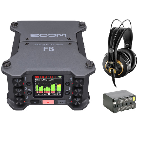 Zoom F6 6-Input / 14-Track Multi-Track Field Recorder with AKG K 240 Headphones & NP-F975 Li-ion Battery Bundle