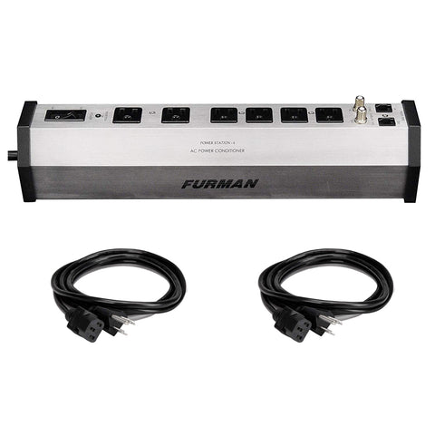 Furman PST-6 Power Station Home Theater Power Conditioner with (2) Extension Cable (18 AWG, Black, 3') Bundle