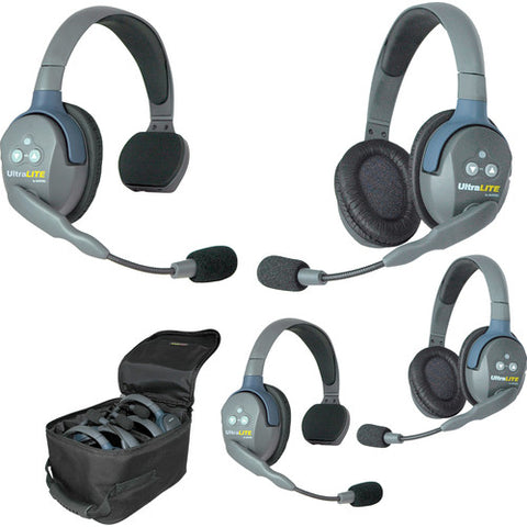 Eartec UL422 UltraLITE 4-Person Headset System with Batteries, Charger & Case (2 Single-Sided, 2 Double)