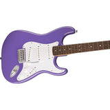 Squier Sonic Stratocaster Electric Guitar Ultraviolet, Laurel Fingerboard, White Pickguard Bundle with Fender Professional Instrument Cable, Logo Guitar Strap and Celluloid Guitar Picks 12-Pack