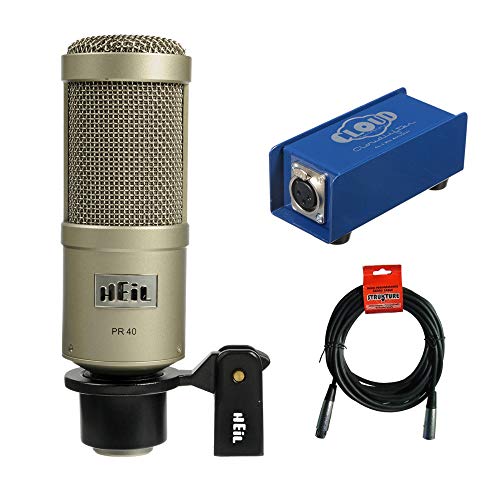 Heil Sound PR 40 Dynamic Cardioid Studio Microphone (Champagne) with Cloud Microphone CL-1 Cloudlifter Mic Activator & 20' XLR Cable Bundle