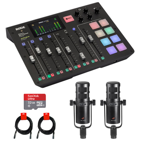 Rode RODECaster Pro Podcast Production Studio Bundle with 2x Podcast Microphone, 32GB Memory Card & 2x XLR Cable