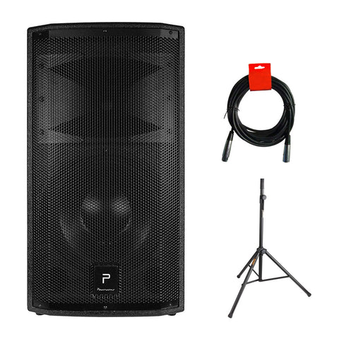PowerWerks 1,000 Watt 10" Powered Active Bluetooth Speaker Cabinet (PW10PRO) with Steel Speaker Stand & XLR-XLR Cable Bundle