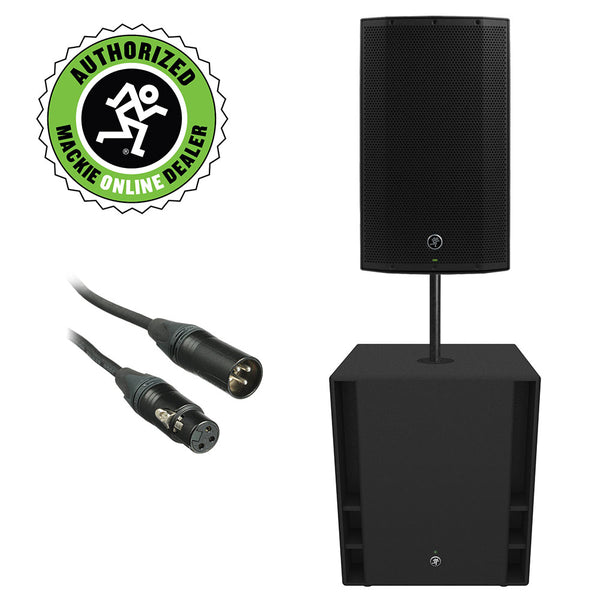 Mackie Thump18S 1200 W 18" Powered Subwoofer with Thump12A 12" Powered Loudspeaker, Attachment Pole & 20' XLR Cable Bundle