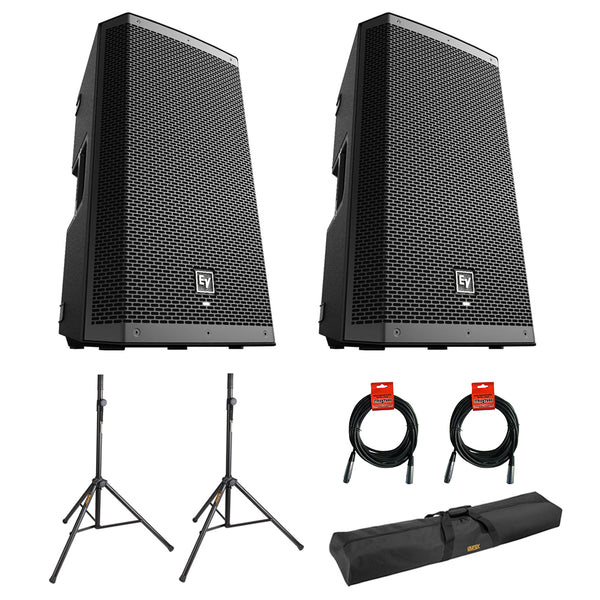 Electro-Voice ZLX-12BT 12" 2-Way 1000W Bluetooth Powered Loudspeaker (Pair) with 2x Steel Speaker Stand, Stand Bag 51" & 2x XLR Cable Bundle