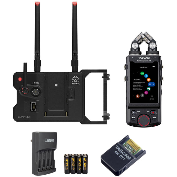 Atomos CONNECT Network Expansion for NINJA V/V+ Bundle with Tascam Portacapture X8 Recorder, Tascam Bluetooth Adapter, and Rapid Charger Kit