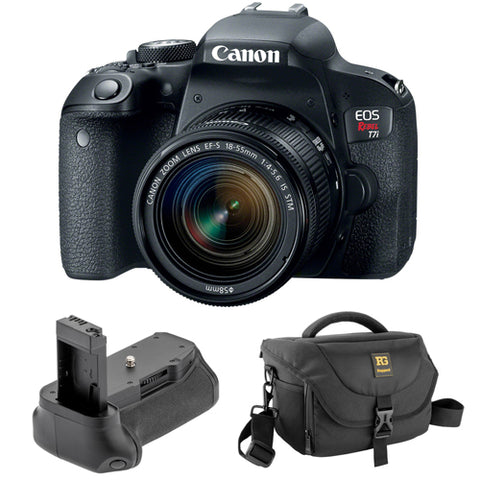 Canon EOS Rebel T7i DSLR Camera with 18-55mm Lens with Vello BG-C15 Battery Grip and Journey 34 DSLR Shoulder Bag (Black)