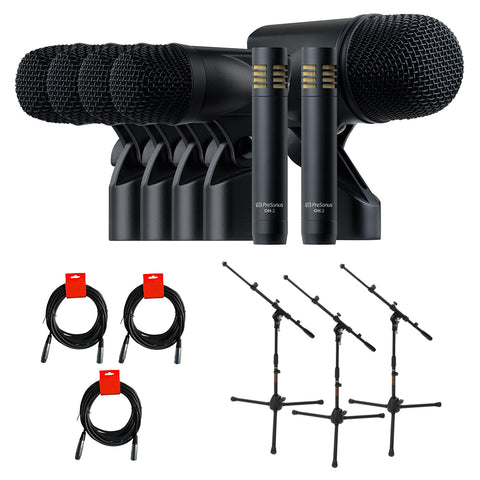 PreSonus DM-7 Complete Drum Microphone Set Bundle with 3x Short Tripod Mic & 3x XLR Cable