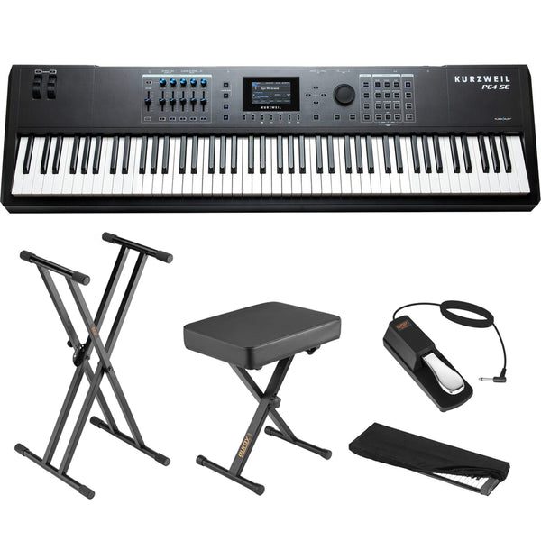 Kurzweil PC4-SE 88-Note Fully Weighted Hammer Action Performance Controller Keyboard Bundle with X-Style Piano Bench, Double-X Keyboard Stand, Piano-Style Pedal, and Keyboard Cover