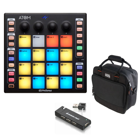 PreSonus ATOM Production and Performance Pad Controller Bundle with G-MIXERBAG-1212 Mixer Bag & 4-Port USB Hub