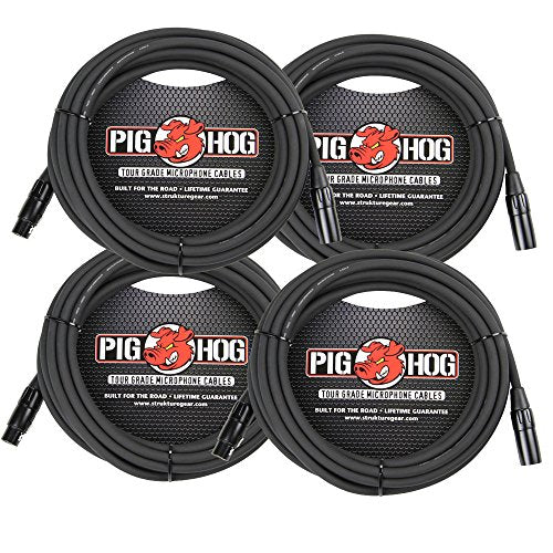Pig Hog 8mm Mic Cable, 20ft XLR Tour Grade Microphone Cable - 4 PACK
