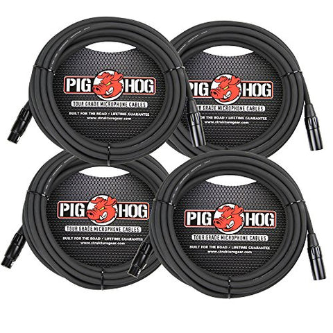 Pig Hog 8mm Mic Cable, 20ft XLR Tour Grade Microphone Cable - 4 PACK