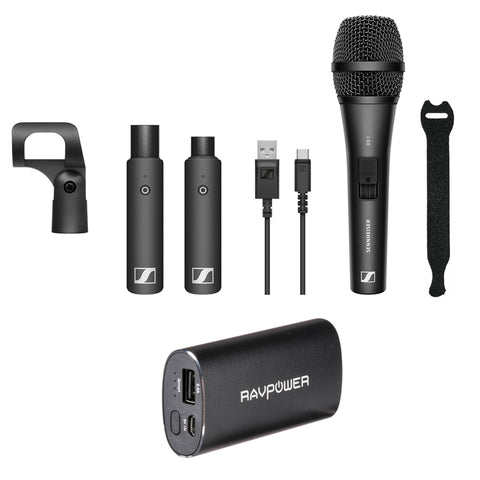 Sennheiser XSW-D VOCAL SET XS1 Dynamic Microphone with RAVPower Luster 6700mAh Charger & Fastener Straps 10-Pack Bundle