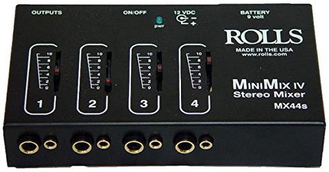 Rolls MX44s Mixer 1/4 In. and 1/8 In. TRS Stereo High-Impedance Inputs, Batte...