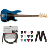 Squier by Fender Affinity Series Precision Bass PJ, Indian Laurel fingerboard, (Lake Placid Blue) Bundle with Fender 10ft Cable (Straight/Straight), Guitar 12-Pack Picks, and 2" Guitar Straps
