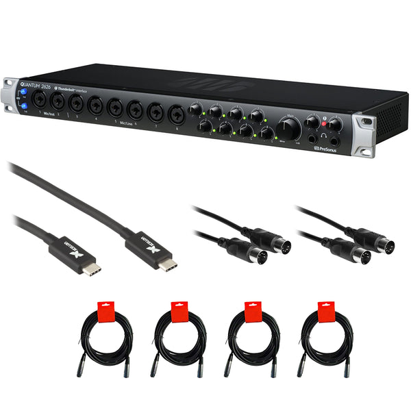 PreSonus Quantum 2626: 26x26 Thunderbolt 3 Ultralow-Latency Audio Interface Bundle with Xcellon Thunderbolt 3 Cable, 2x Hosa 10' MIDI-MIDI Cable, and 4x XLR-XLR Cable